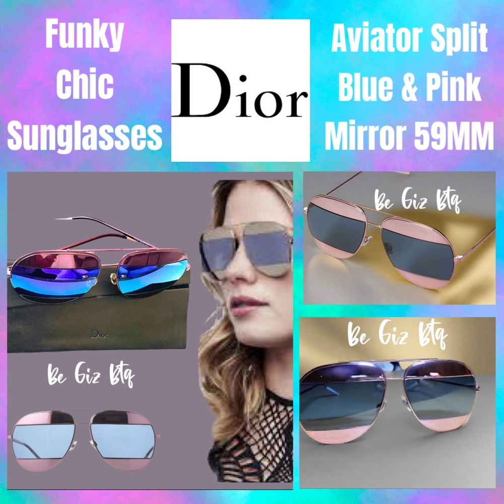 🔥🔥NWT The Funky Aviator Dior Split Blue And Pink Mirror 59MM Sunglasses - Picture 3 of 16